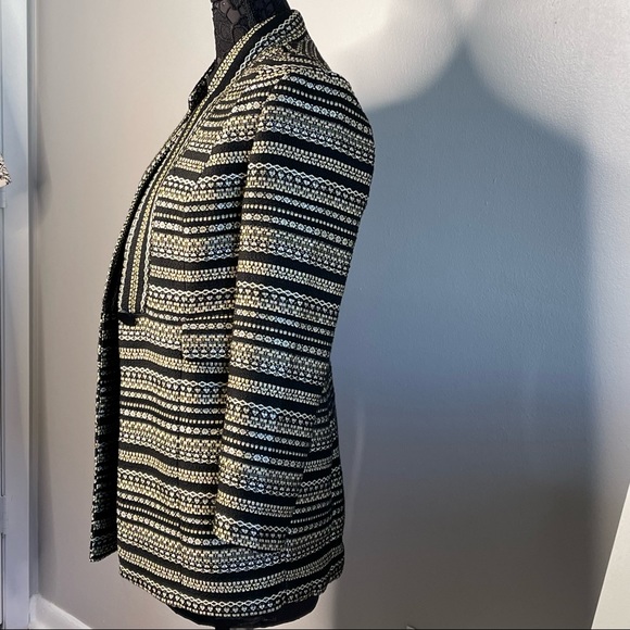 Chicos Gold Black Striped Tweed Long Jacket - Picture 4 of 16